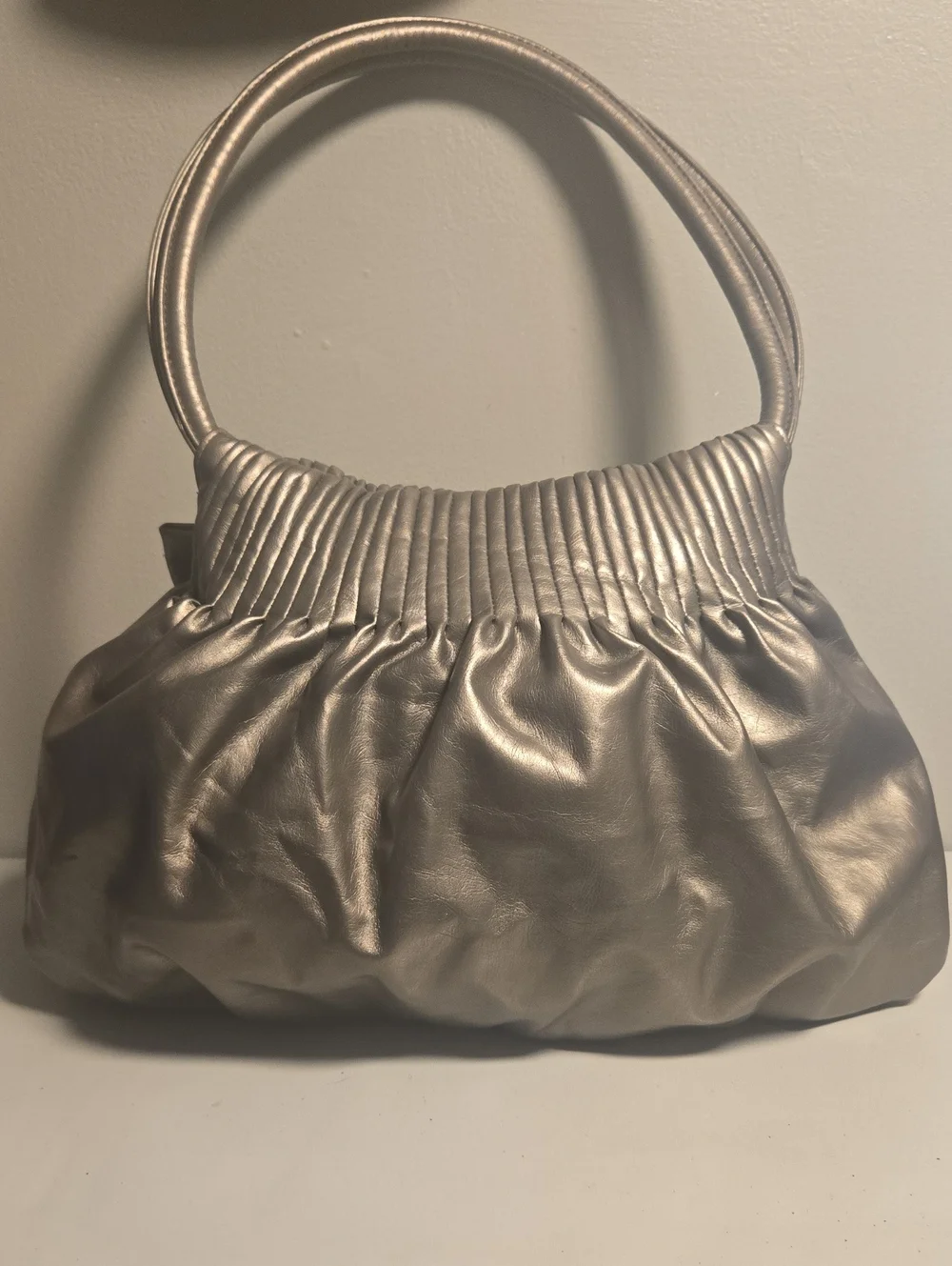 American Eagle Metallic Gray Bow-Accent Women's Shoulder Bag